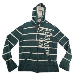 Aeropostale Sweatshirt Men's L/S Full Zip Striped w/Text Hooded Green Medium